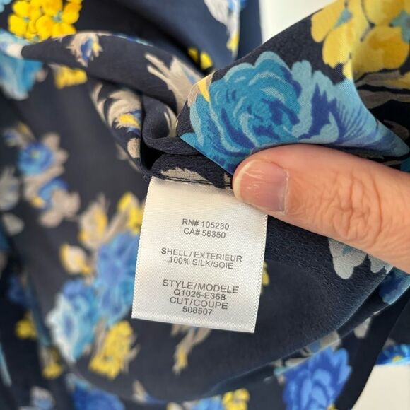 Equipment Women Lynn 100% silk button down Blouse Peacoat floral long sleeve LG - Picture 3 of 15